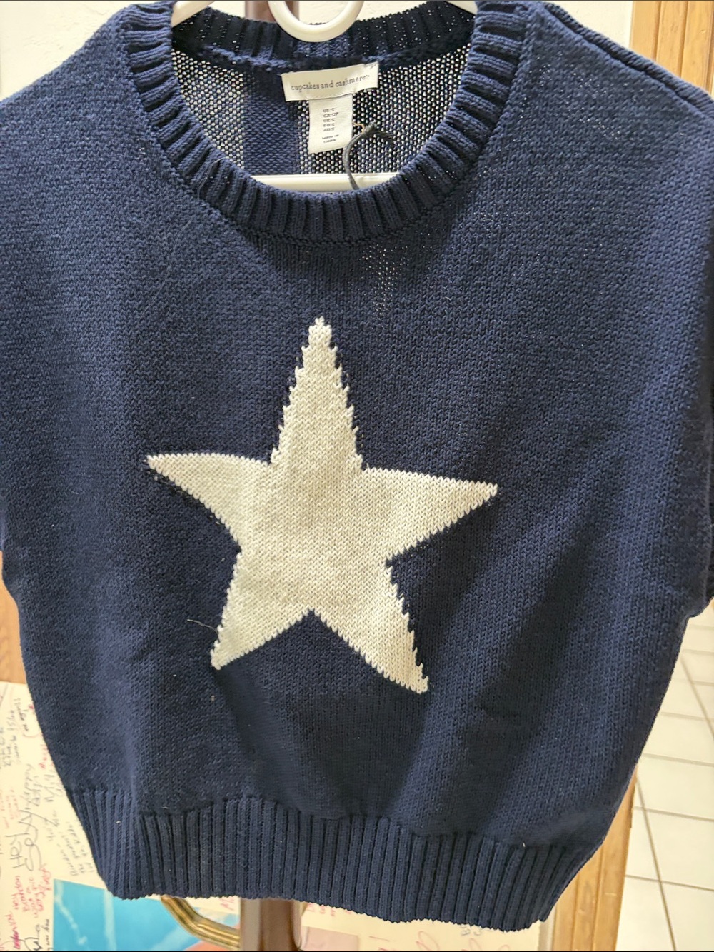 cupcakes & cashmere Navy Knit Star Sleeveless Sweater Vest